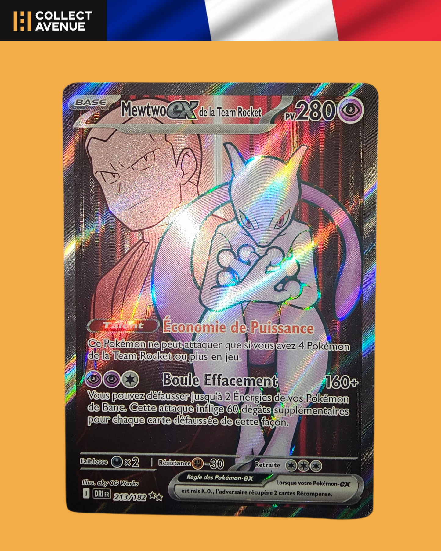 🚦Carte Pokémon Mewtwo Ex de la Team Rocket 213/182 FR🚦