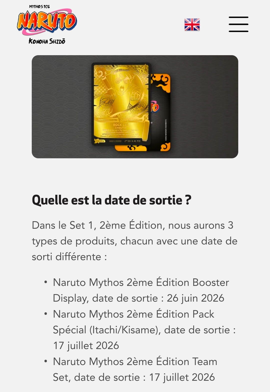 Naruto Mythos TCG Konoha Shidō 2e Édition - Display 24 Boosters - Version Anglaise (Précommande)