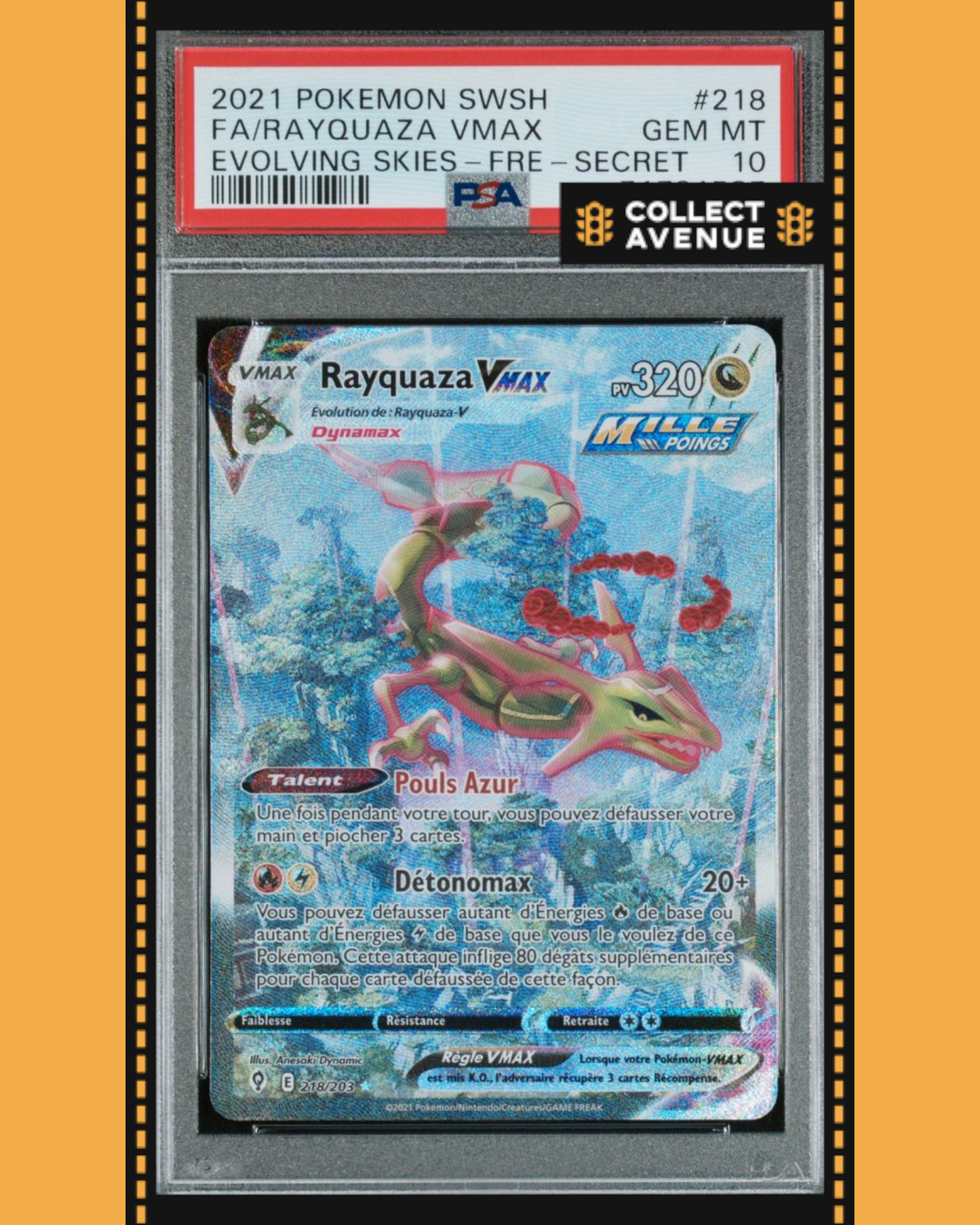 🚦2021 POKEMON RAYQUAZA VMAX ALTERNATIVE FR PSA10 EVOLUTION CELESTE 218/203🚦