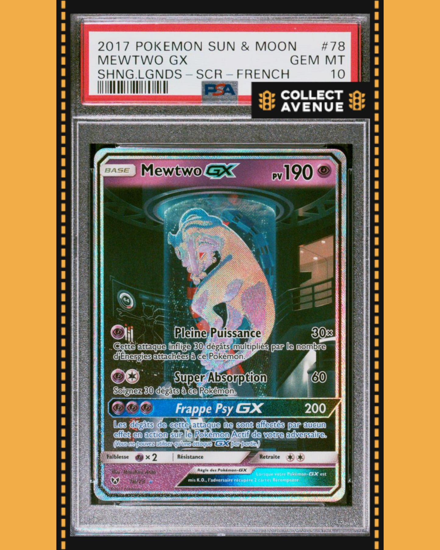 🚦2017 POKEMON MEWTWO GX SECRETE FR PSA10 LEGENDES BRILLANTES 78/73🚦