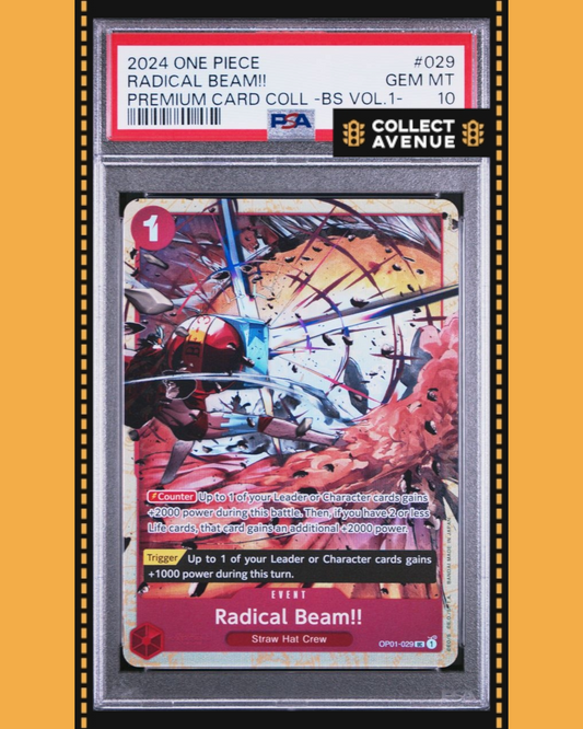 ☠️🚦RADICAL BEAM!! OP01-029 PREMIUM CARD COLL BEST SET VOL 1 EN ONE PIECE PSA 10🚦☠️