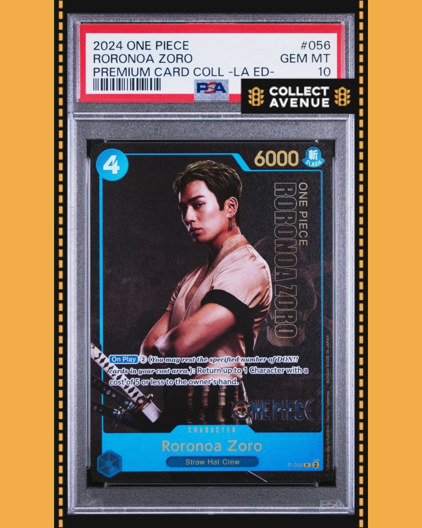 ☠️🚦ONE PIECE PSA 10 RORONOA ZORO PRE CARD COLL LIVE ACTION ED P-056 EN🚦☠️