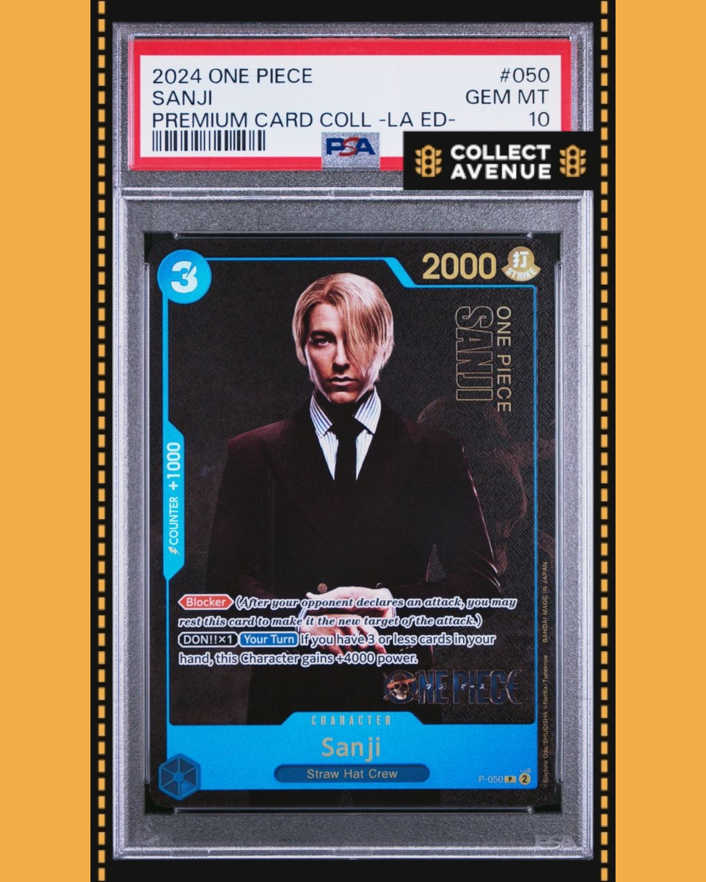 ☠️🚦ONE PIECE PSA 10 SANJI PRE CARD COLL LIVE ACTION ED P-050 EN🚦☠️