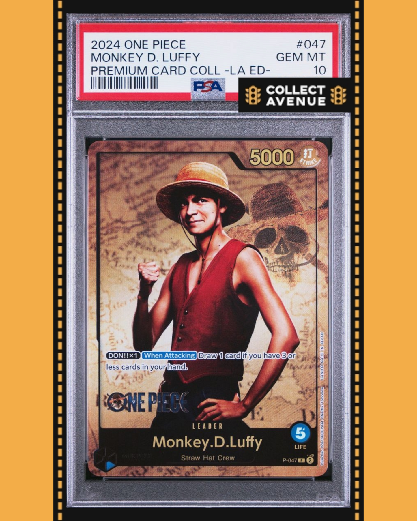 ☠️🚦ONE PIECE PSA 10 MONKEY D.LUFFY PRE CARD COLL LIVE ACTION ED P-047 EN🚦☠️