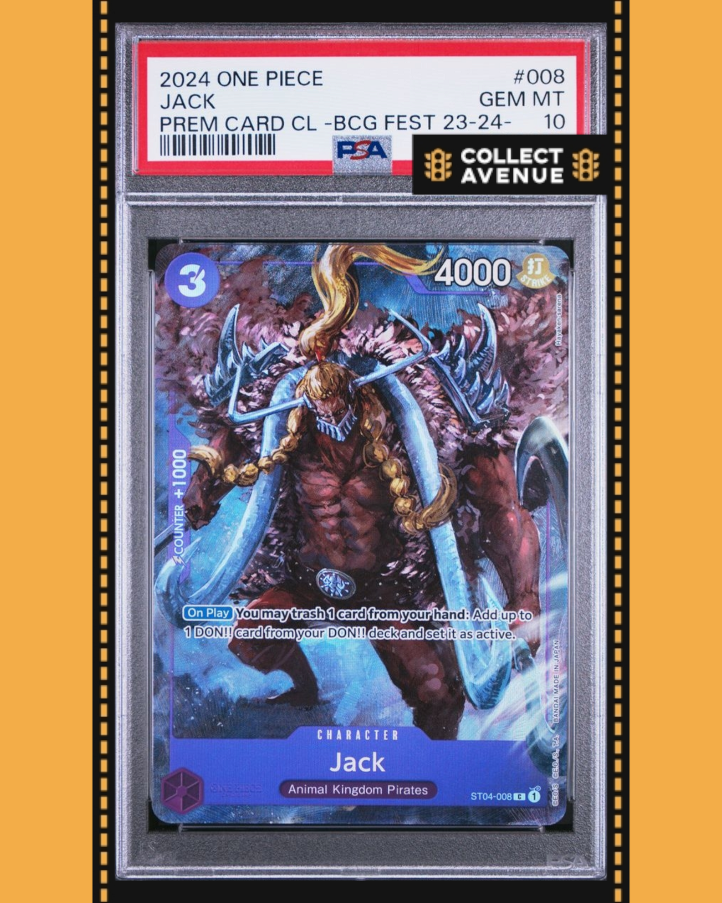 ☠️🚦ONE PIECE PSA 10 JACK PRE CARD COLL BCG FEST 23-24 ST04-008 EN🚦☠️