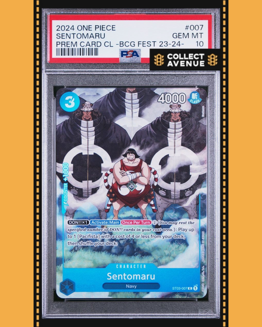 ☠️🚦ONE PIECE PSA 10 SENTOMARU PRE CARD COLL BCG FEST 23-24 ST03-007 EN🚦☠️