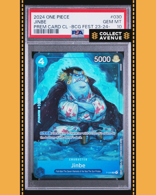 ☠️🚦ONE PIECE PSA 10 JINBE PRE CARD COLL BCG FEST 23-24 P-030 EN🚦☠️