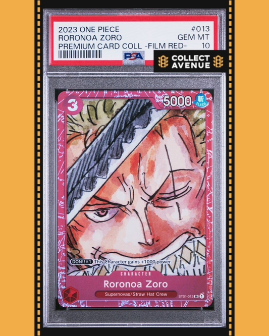 ☠️🚦ONE PIECE PSA 10 RORONOA ZORO PRE CARD COLL-FILM RED ST01-013 EN🚦☠️