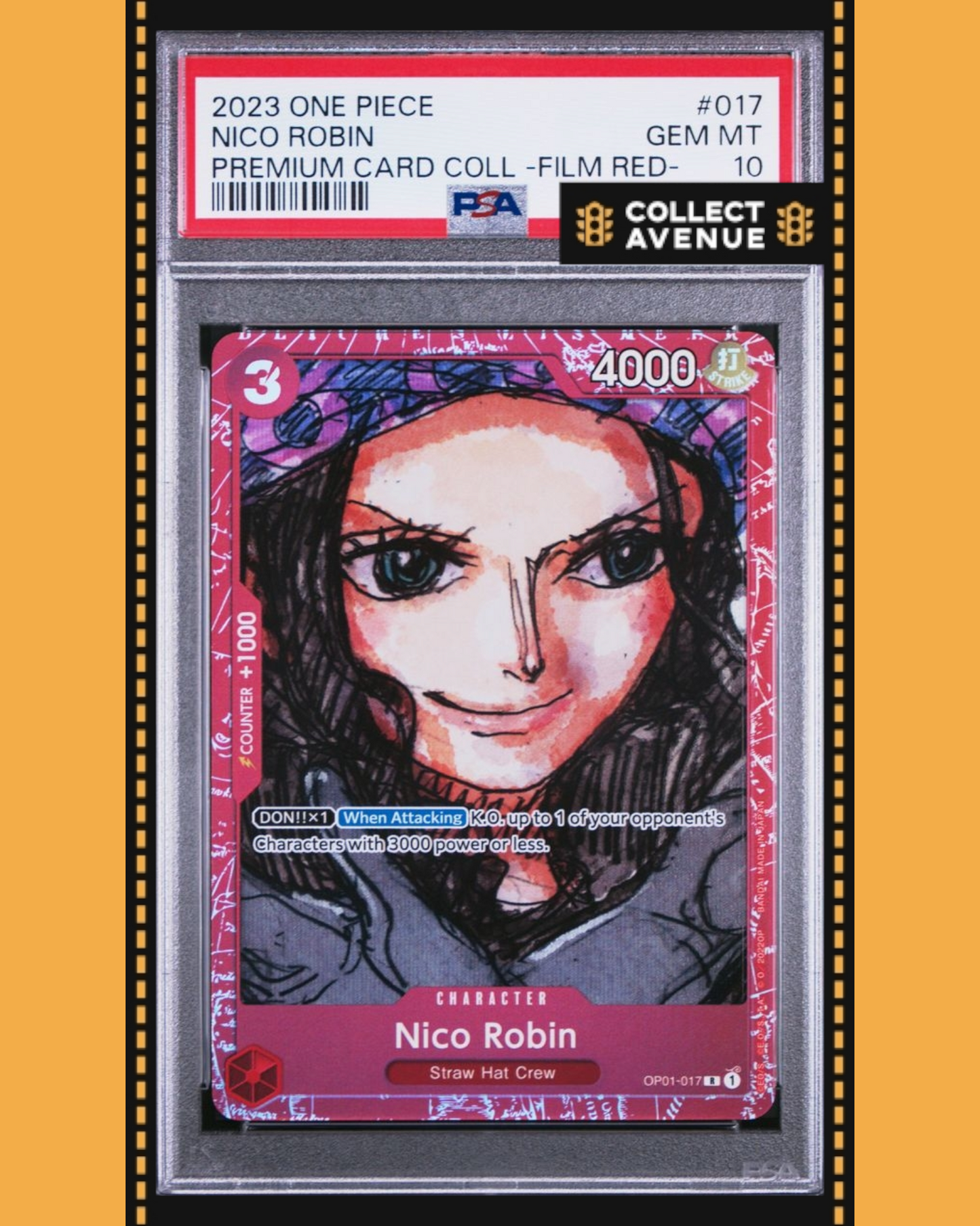 ☠️🚦ONE PIECE PSA 10 NICO ROBIN PRE CARD COLL-FILM RED OP01-017 EN🚦☠️