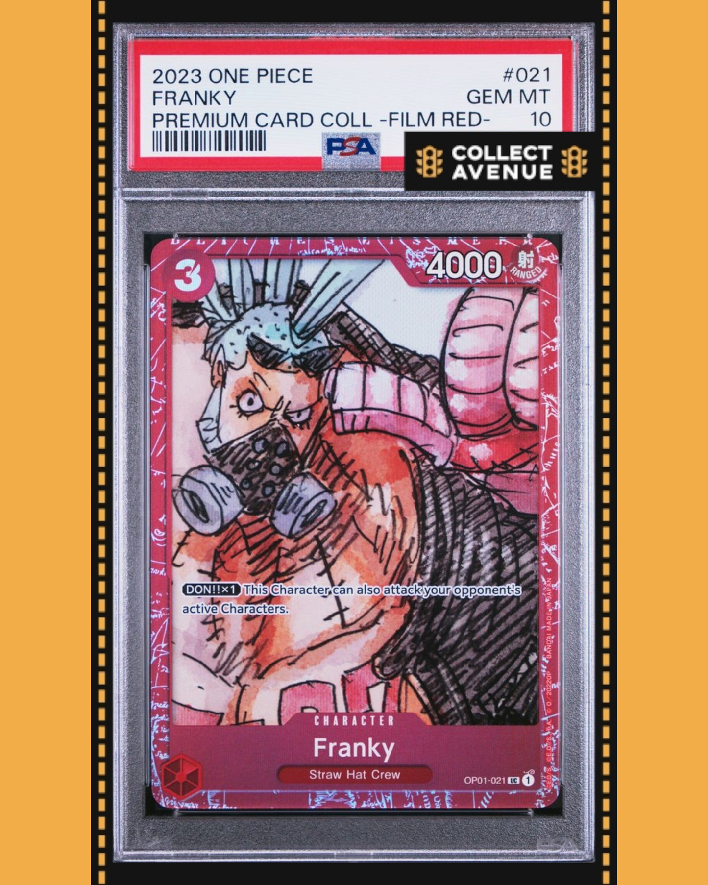 ☠️🚦ONE PIECE PSA 10 FRANKY PRE CARD COLL-FILM RED OP01-021 EN🚦☠️