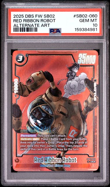 Carte Dragon Ball Super Red Ribbon Robot SB02-060 Alternate Art anglaise gradée PSA 10 GEM MT, recto