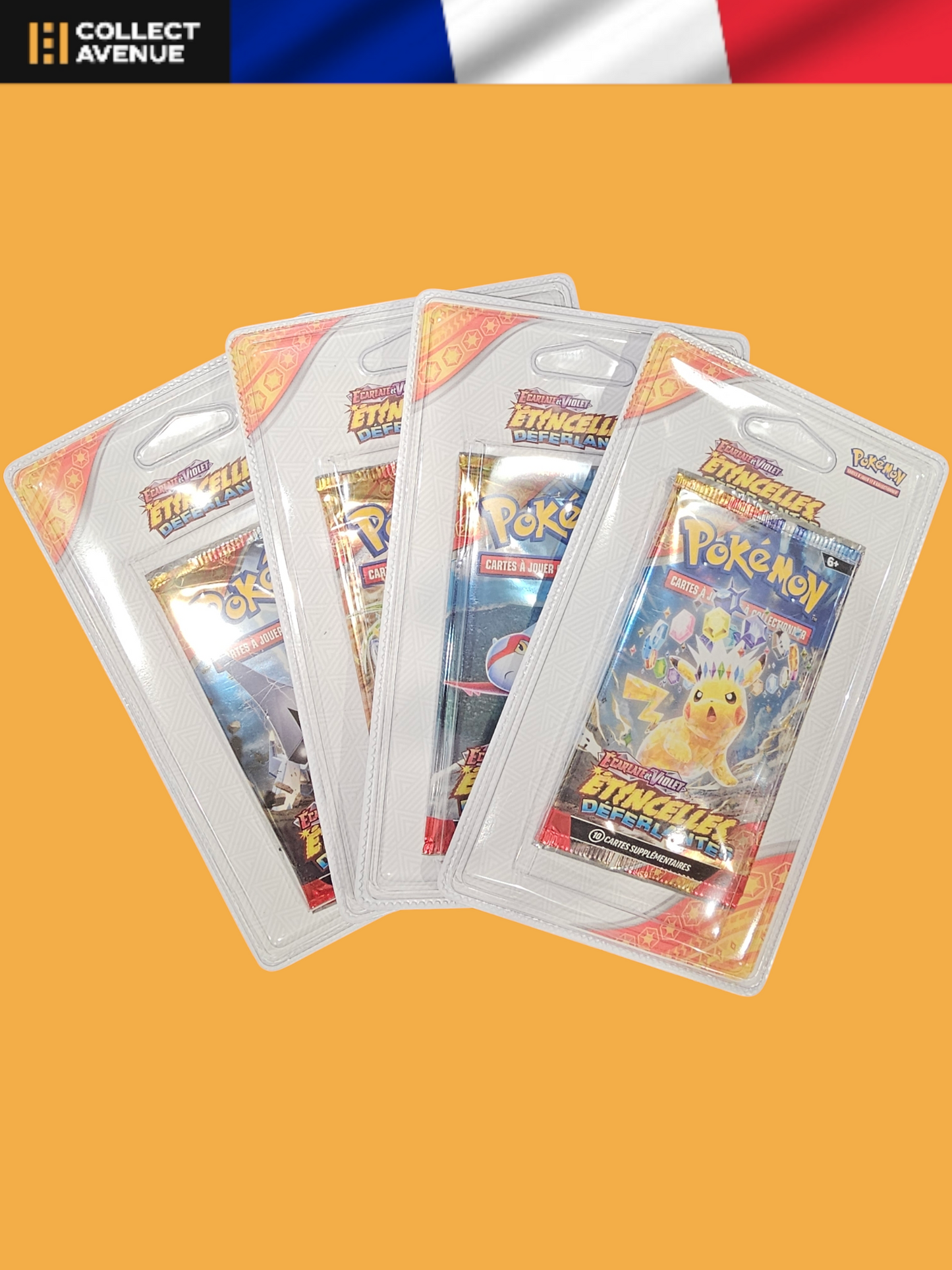 🚦 Pokémon - Artset de 4 Boosters sous Blisters Plastique avec opercule - Etincelles Déferlantes - EV08 FR🚦
