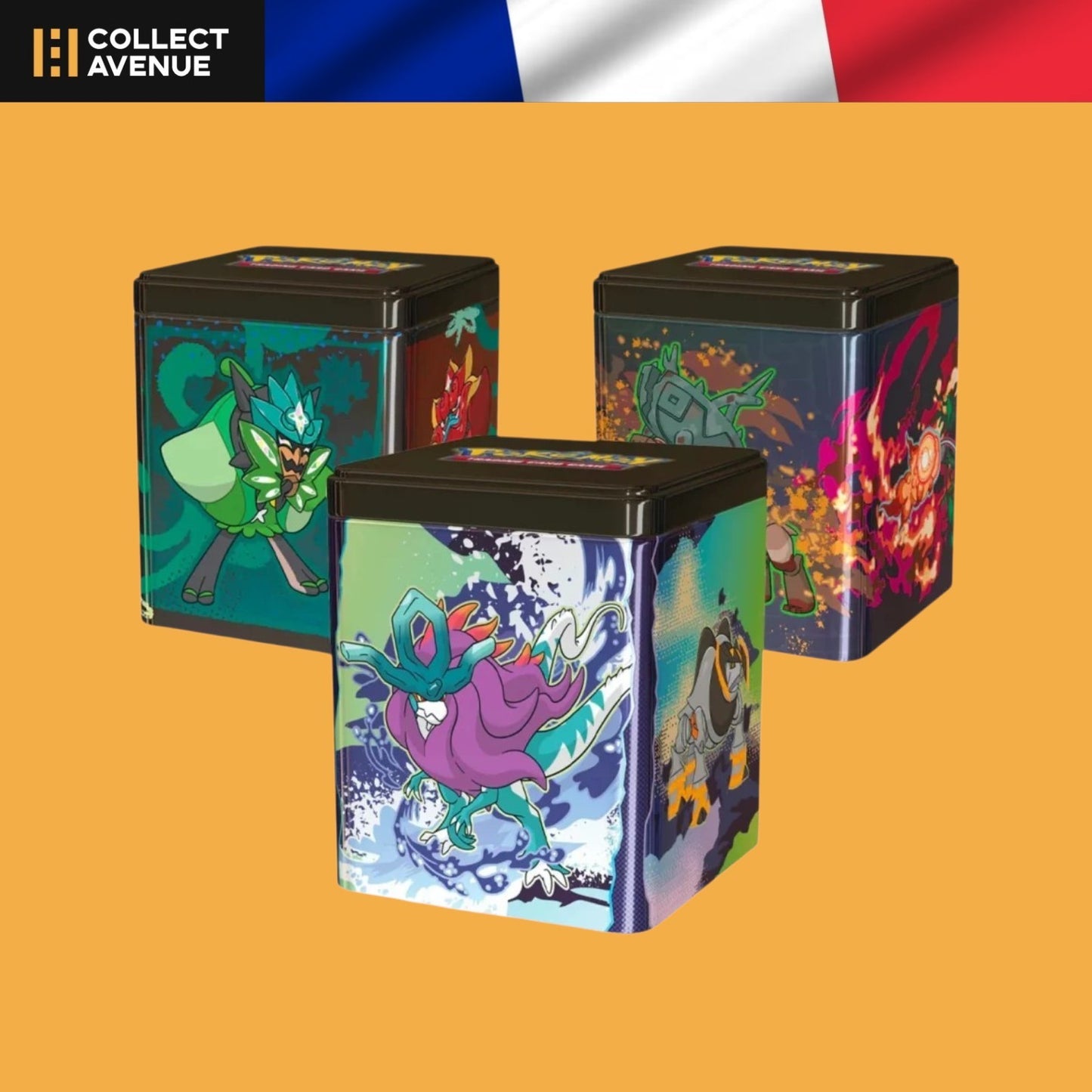 Pokécube Tin Cube Mars 2025 Pokémon française, boîte métallique et 3 boosters EV01 EV07 EV08