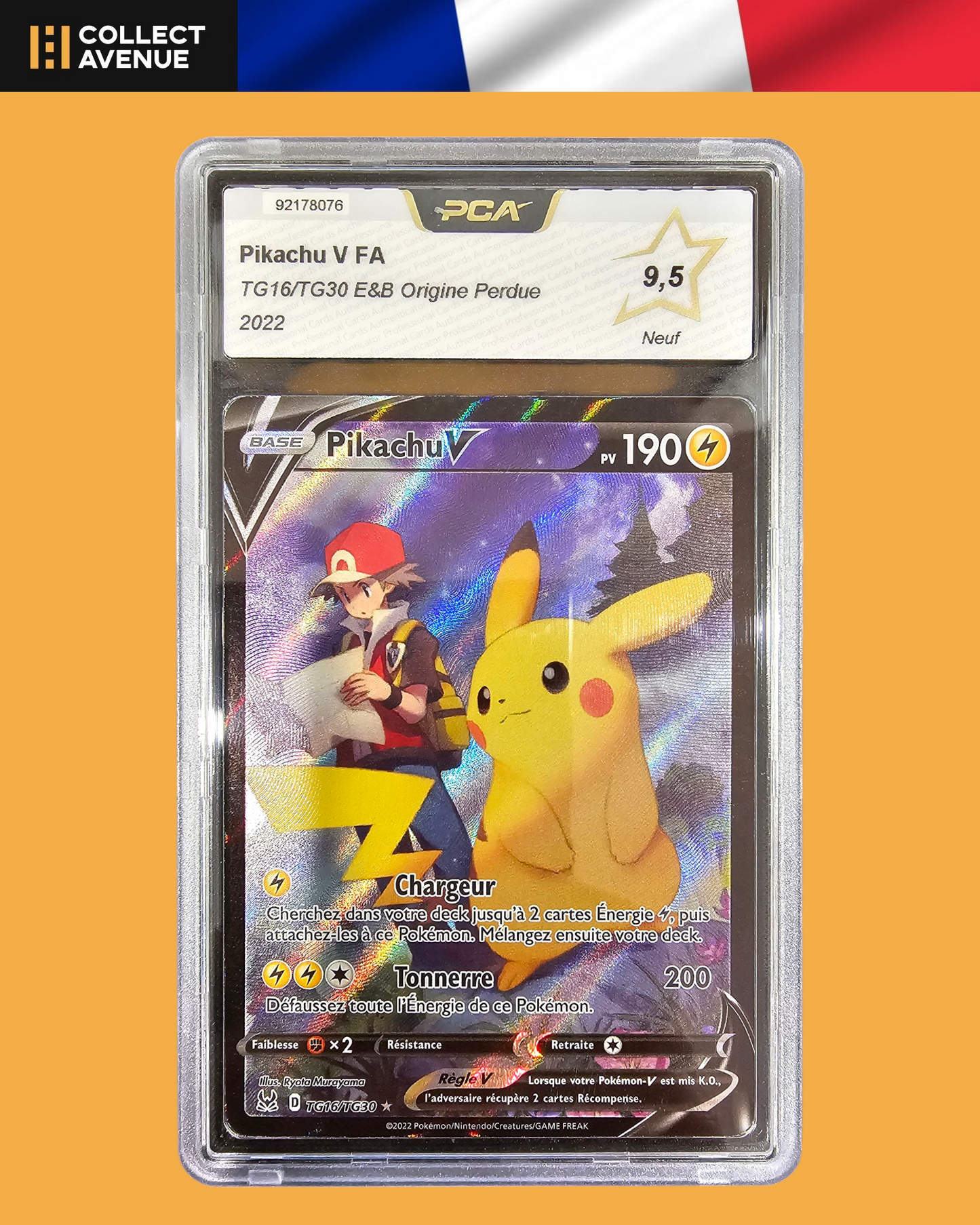 🚦PCA 9,5 Pokémon Pikachu V TG16/TG30 Origine Perdue FR🚦