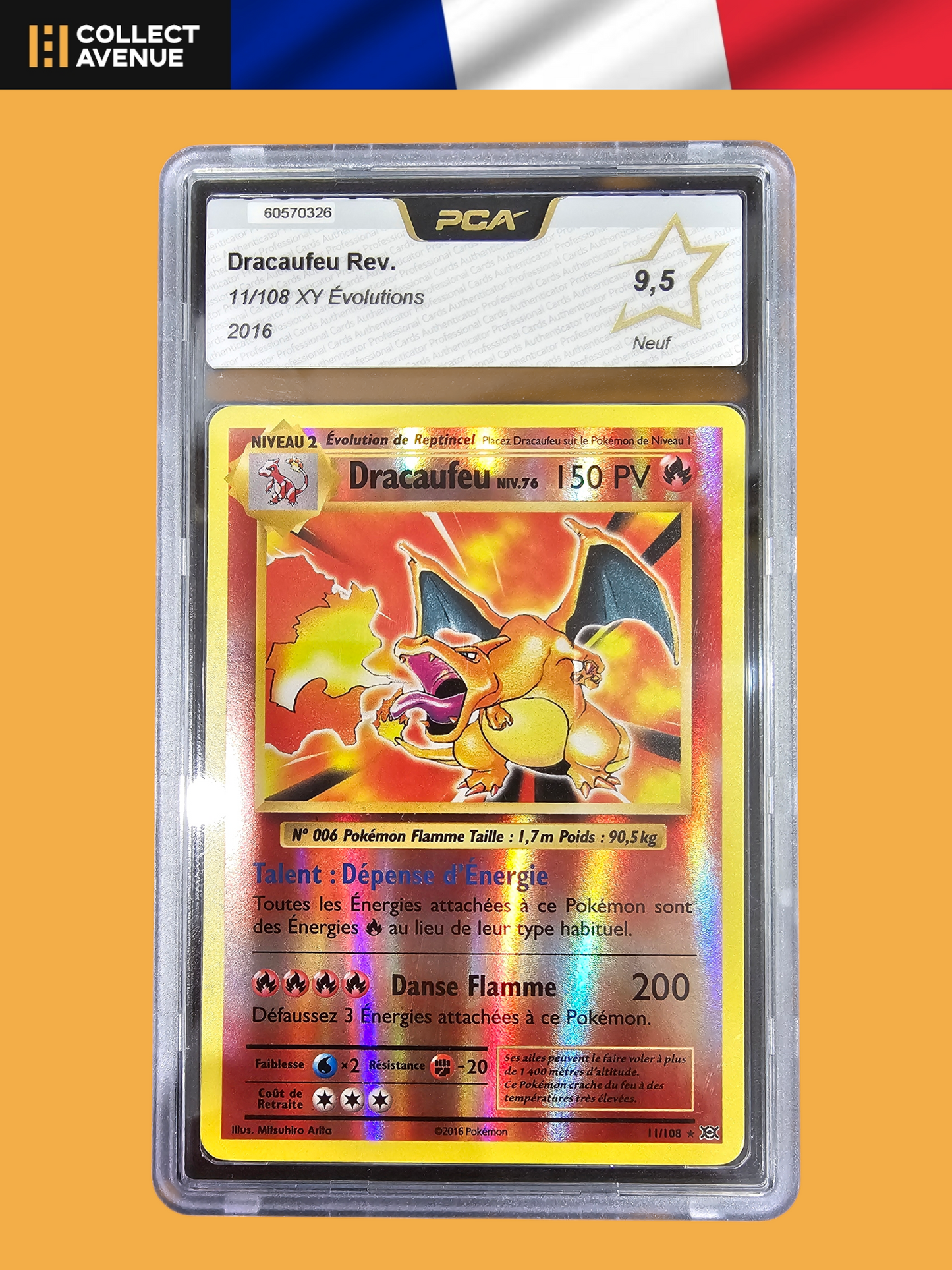 🚦PCA 9,5 Pokémon Dracaufeu Reverse 11/108 XY Evolutions FR🚦