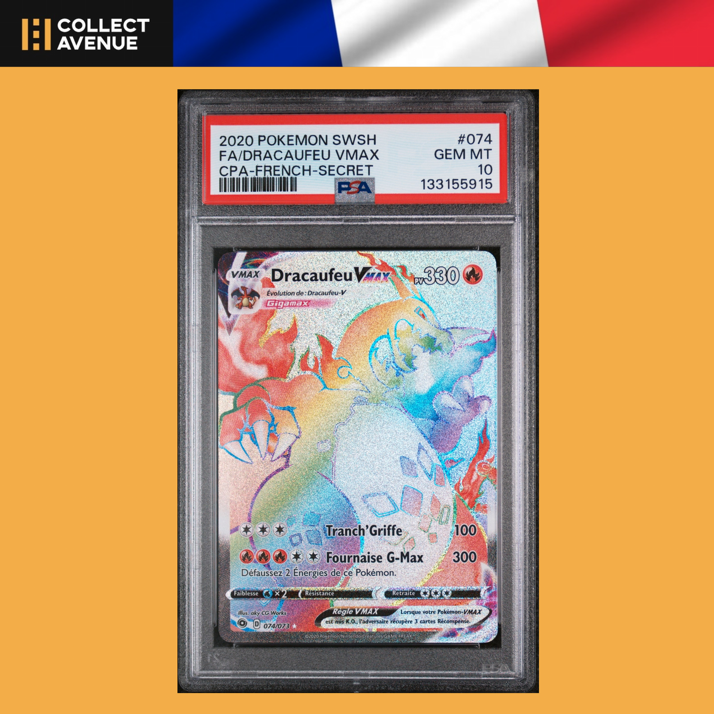 🚦PSA 10 Pokémon - Dracaufeu Vmax 074/073 La Voie du Maître - FR🚦
