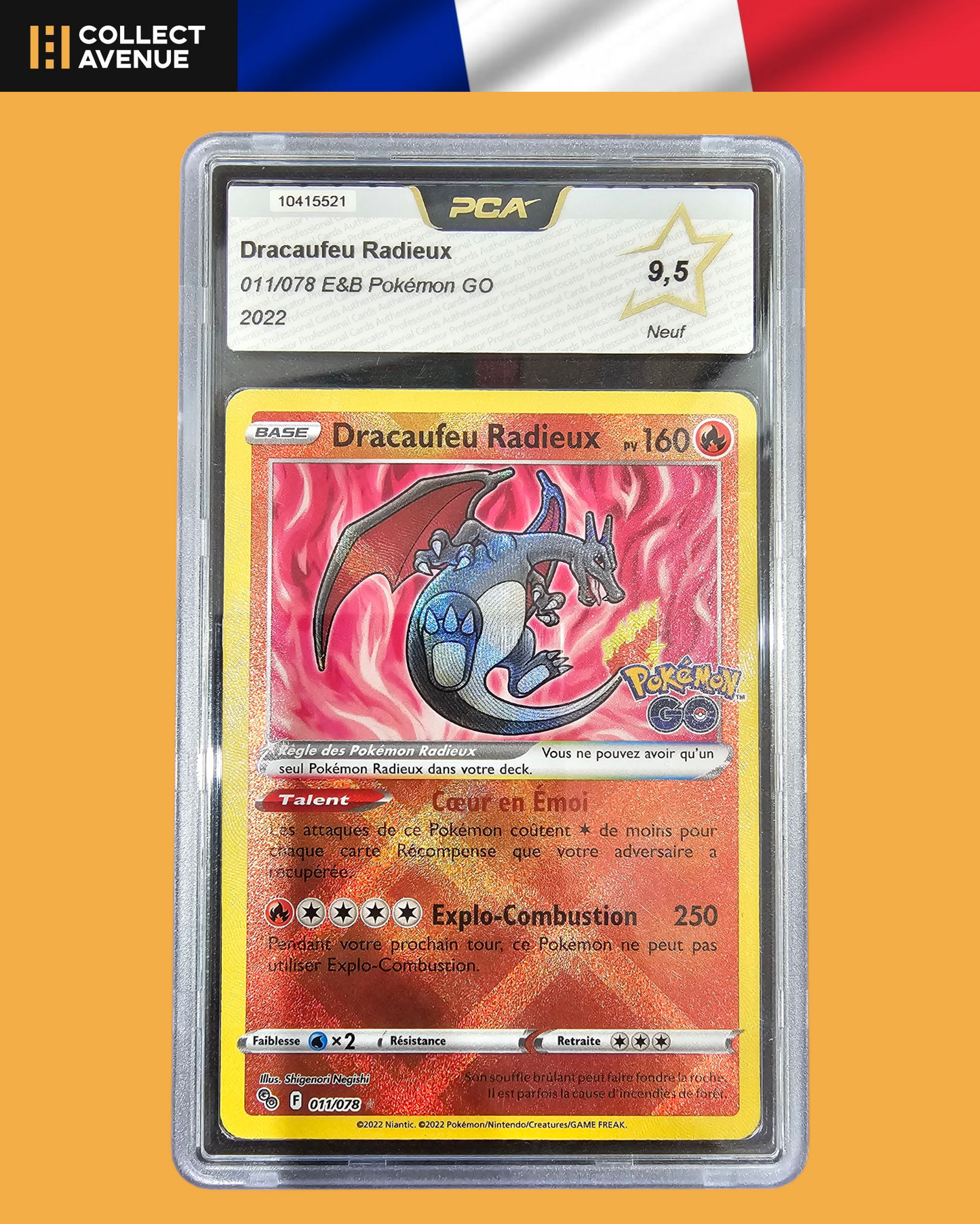 🚦PCA 9,5 Pokémon Dracaufeu Radieux 011/078 Pokémon Go FR🚦