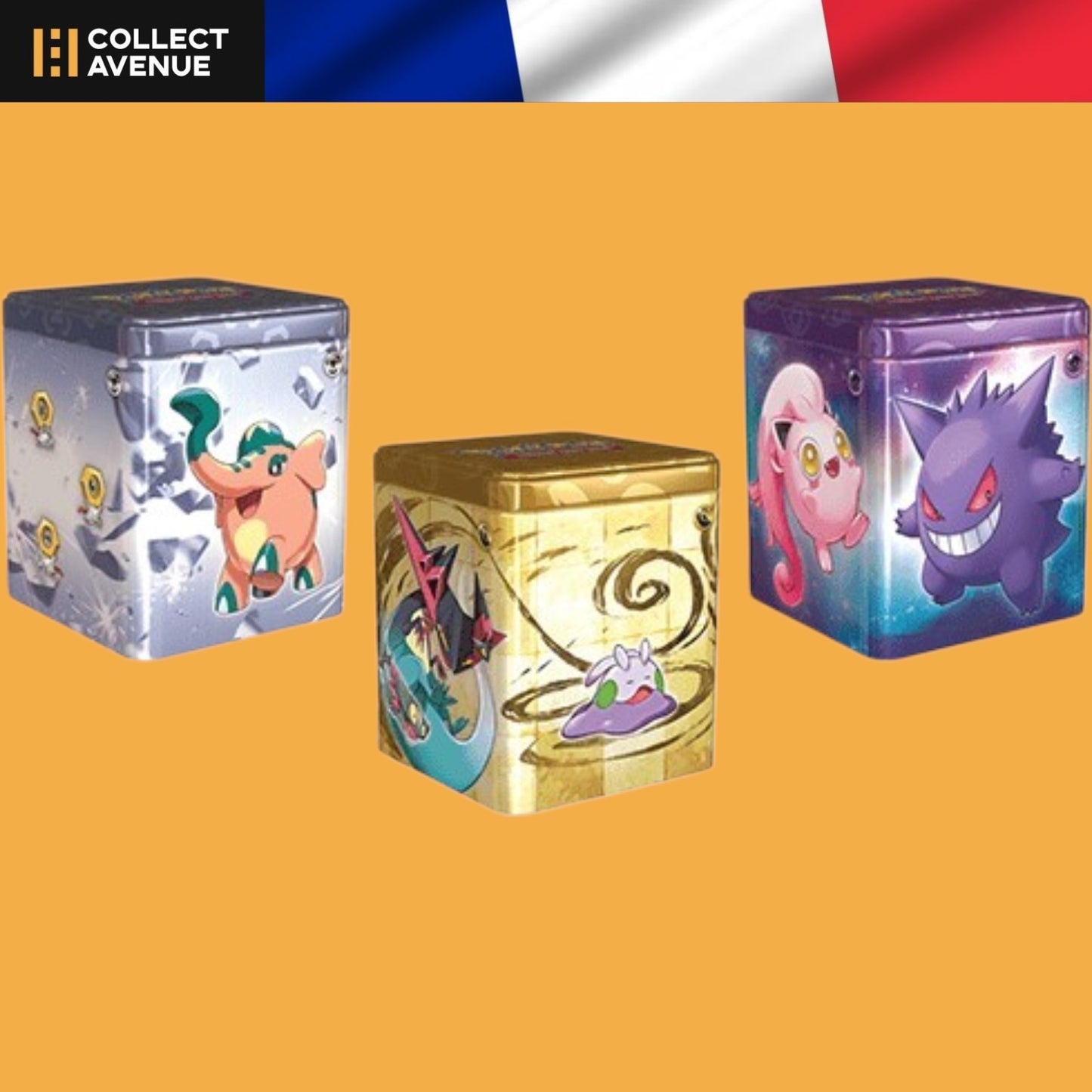 Pokécube Tin Cube Mars 2024 Pokémon française, boîte métallique et 3 boosters EB09 EB10 EV02