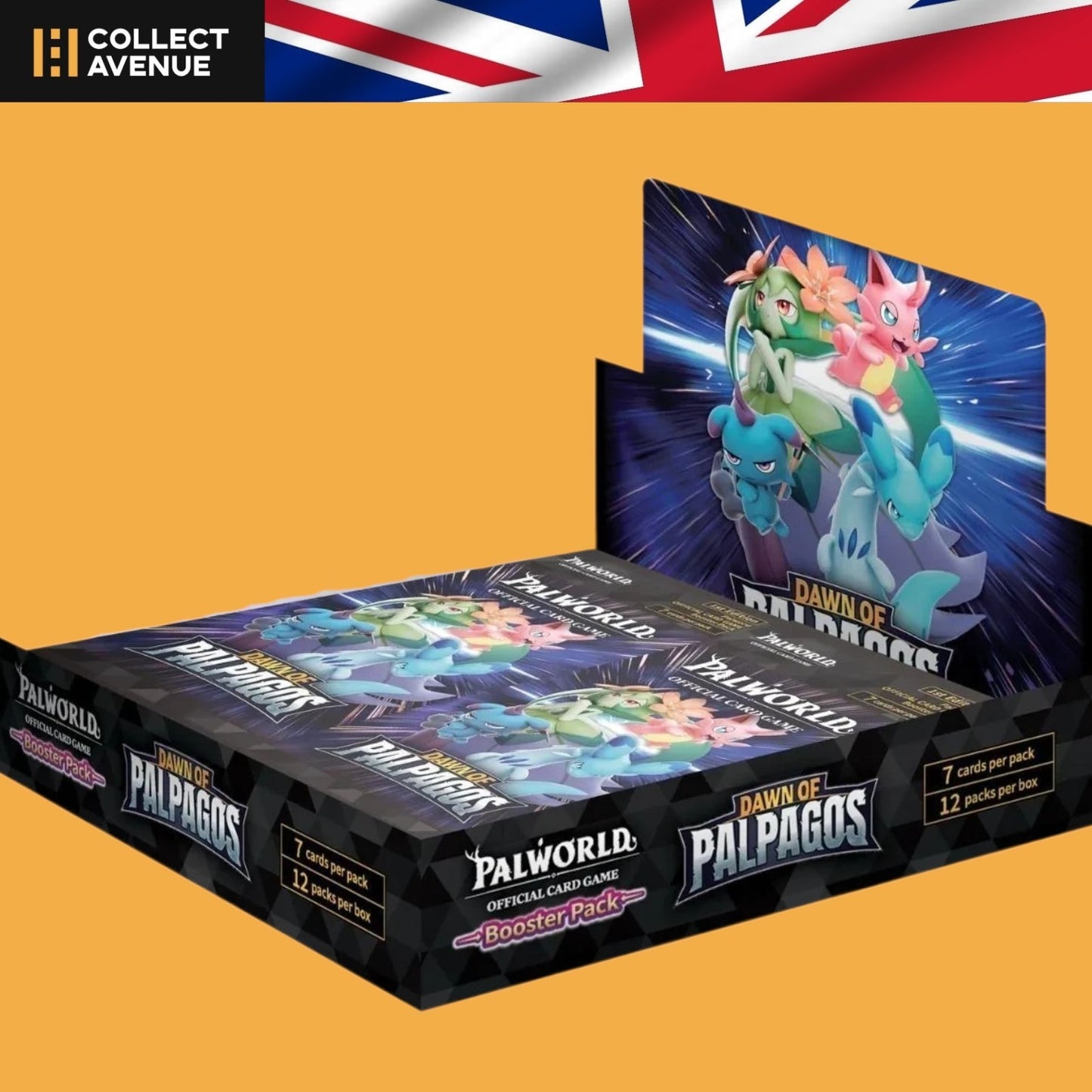 Display Palworld Official Card Game Dawn of Palpagos BP-01 version anglaise, 12 boosters de 7 cartes scellés