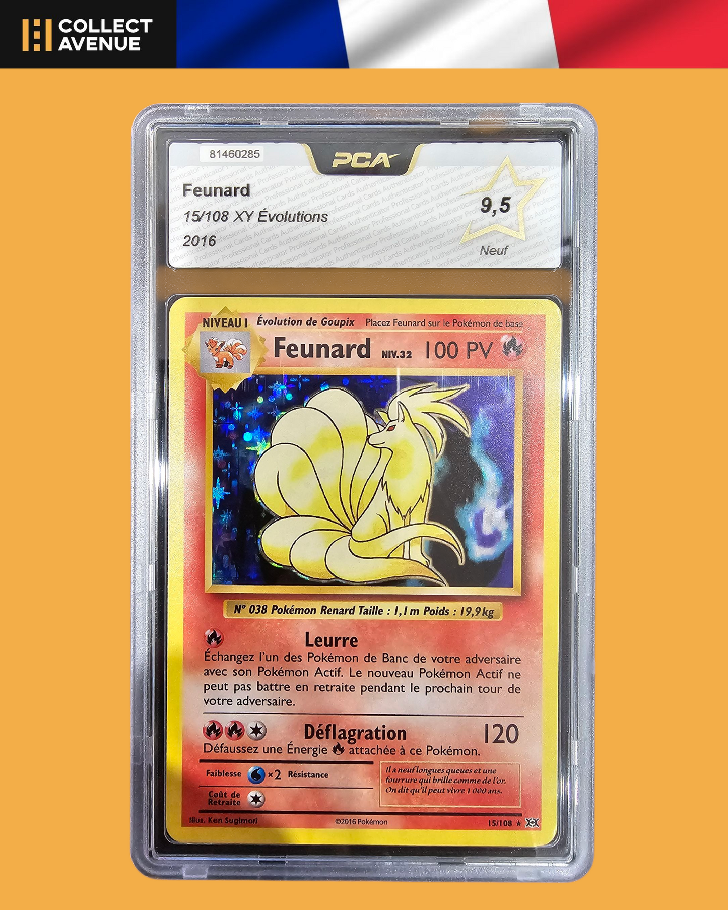 🚦PCA 9,5 Pokémon Feunard Holo 15/108 XY Evolutions FR🚦